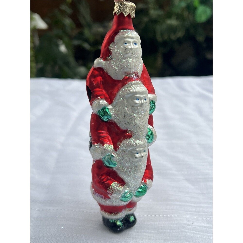 Vintage Large Blown Painted Mercury Glass Christmas Stacked Santa Claus Ornament